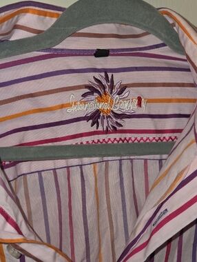 Striped Multicolor Casual Button-Down Shirt - Purple/Pink/Orange